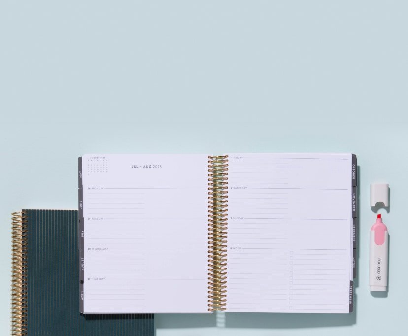 focused weekly planner and accessories