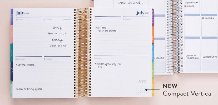 Overhead view of two different kinds of LifePlanners:Compact Vertical and 7″ x9″