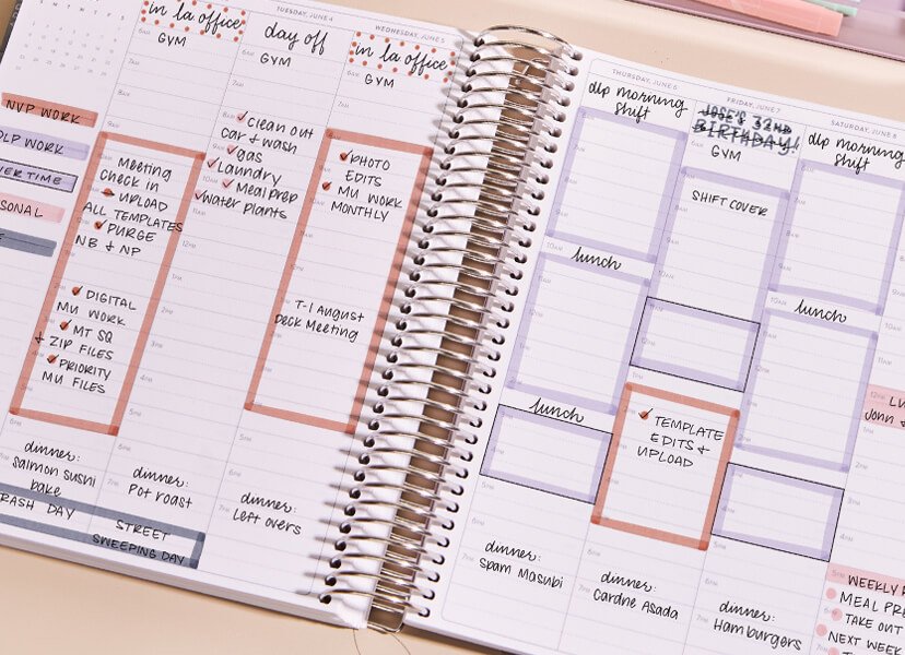 Overhead view of vertical daily LifePlanner layout