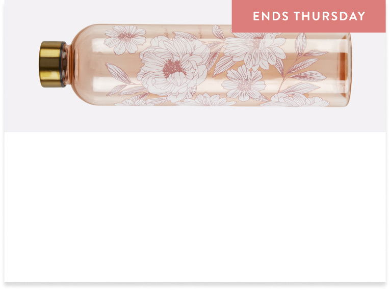 free gift shown is a pink and floral water bottle