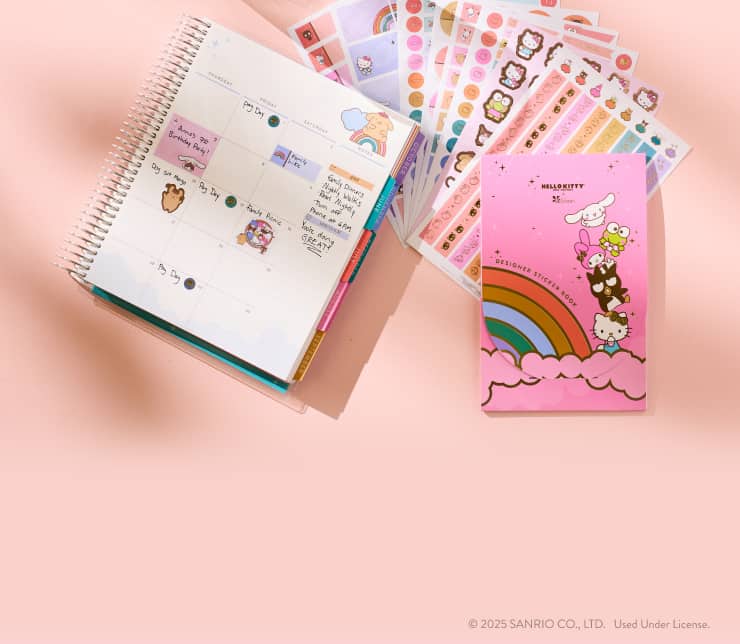 Hello Kitty® themed coiled planner and sticker book. Click to shop Hello Kitty items.