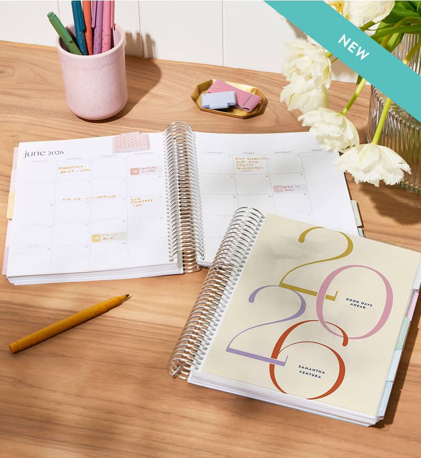 A photo of a group of planners with new fall cover designs. Click to shop now.
