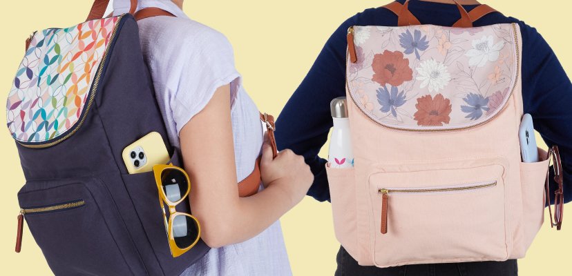 two people wearing custom backpacks