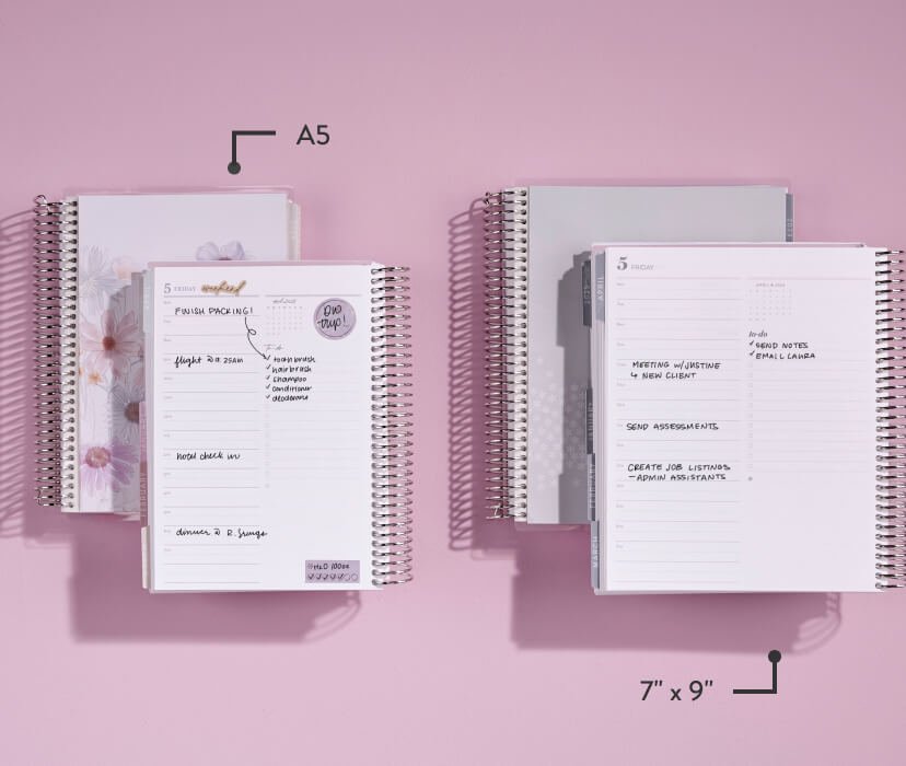 overhead view of A5 and 7 by 9 Daily Duo LifePlanners
