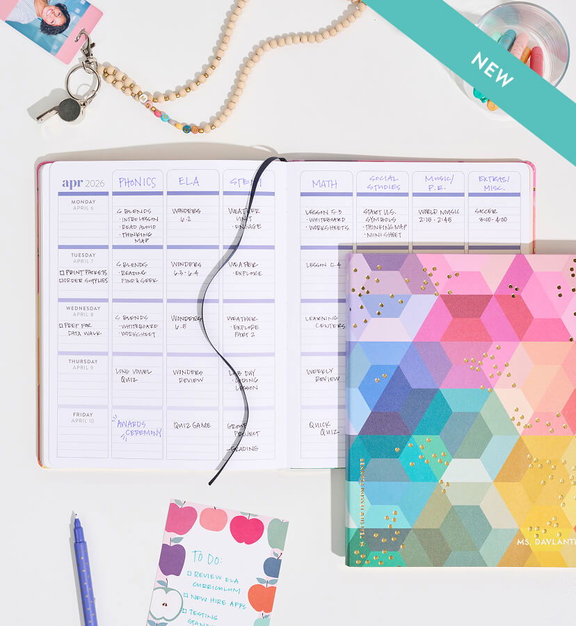New softbound teacher lesson planner. Click to shop now.
