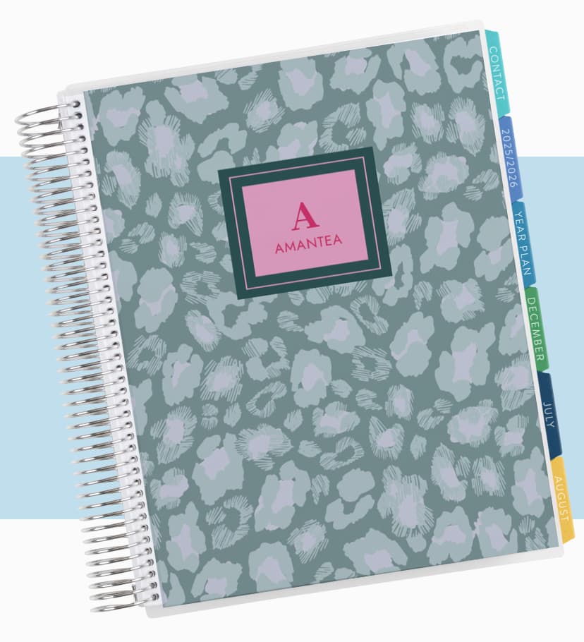 Teacher Lesson Planner featuring Leopard Monogram cover design.
