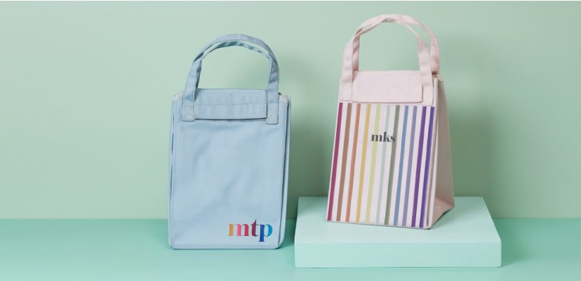 View of two lunch totes with personalization