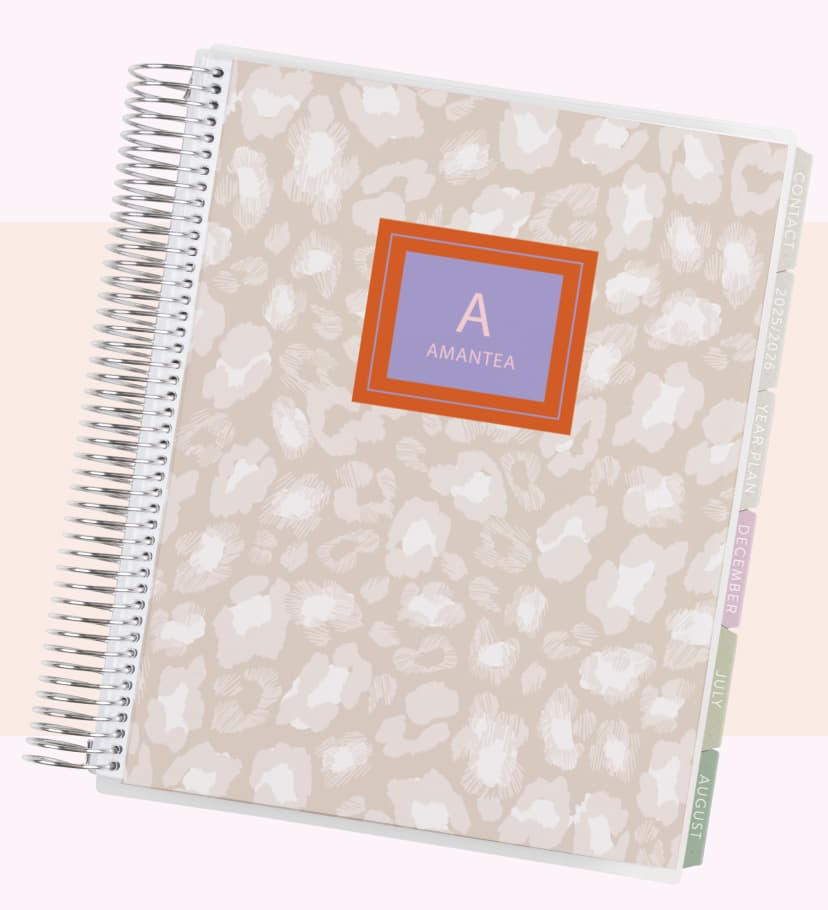 Teacher Lesson Planner featuring Leopard Monogram cover design.