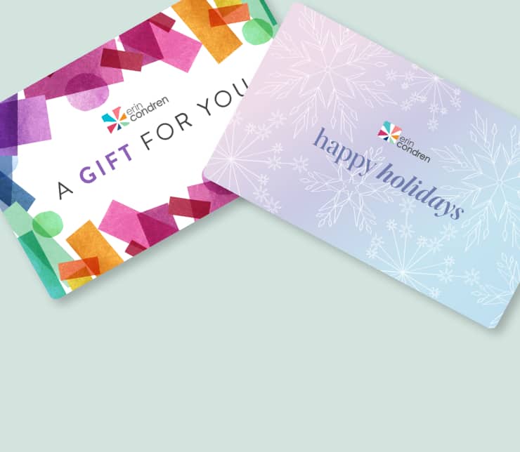 Two gift cards stacked on top of each other. Click to shop gift cards.