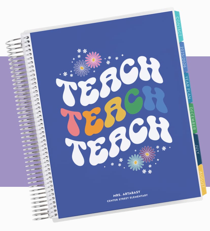 Teacher Lesson Planner featuring Teach Colorful cover design.