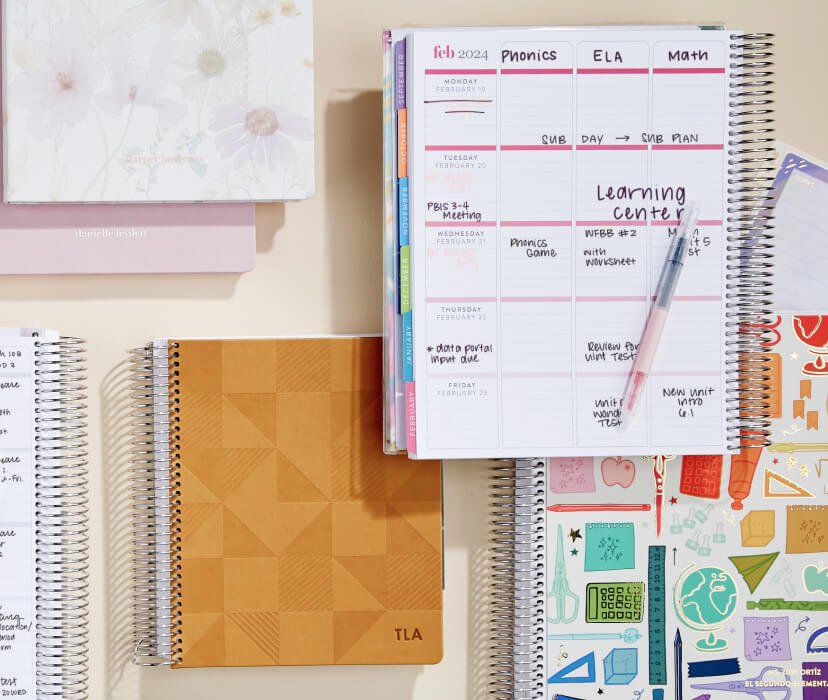 overhead view of assorted Teacher Lesson Planners