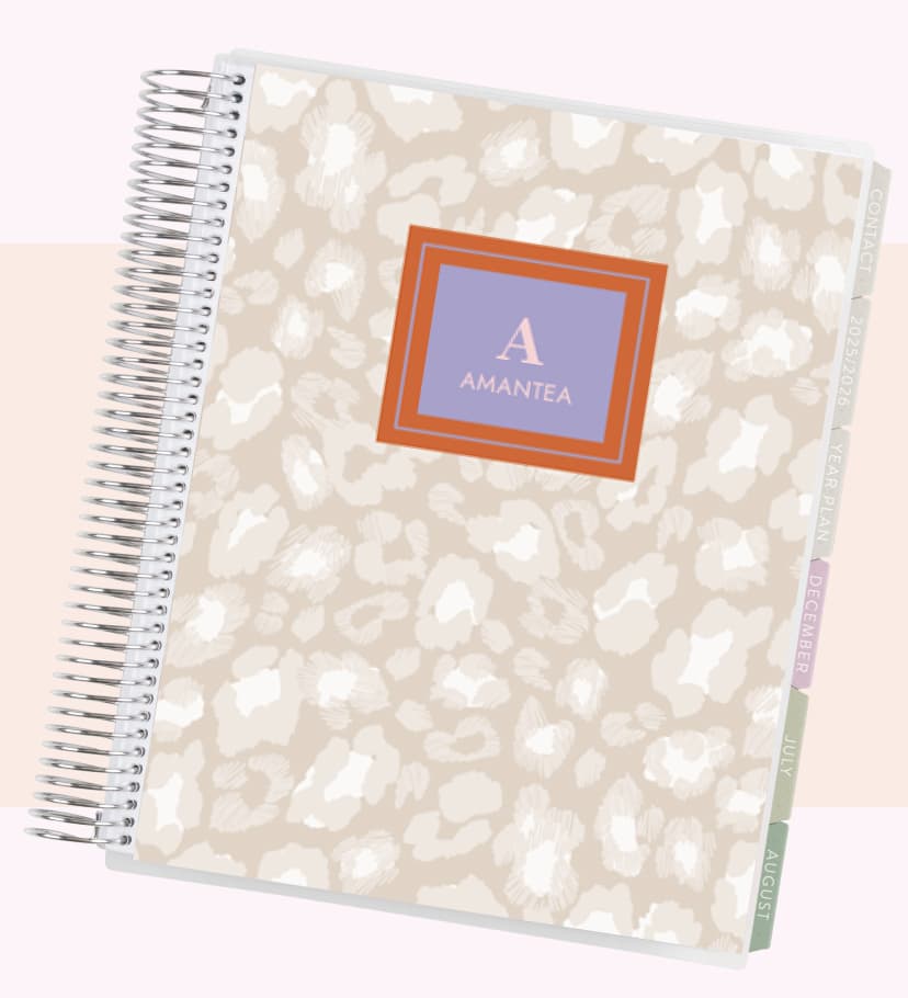 Teacher Lesson Planner featuring Leopard Monogram cover design.