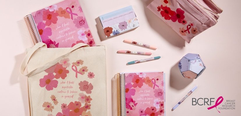 planners, totes, and accessories featuring new Breast Cancer Research Foundation designs