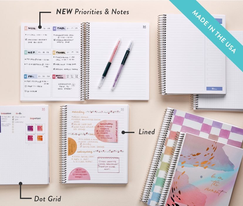 overhead view of assorted coiled notebooks featuring different interior layouts