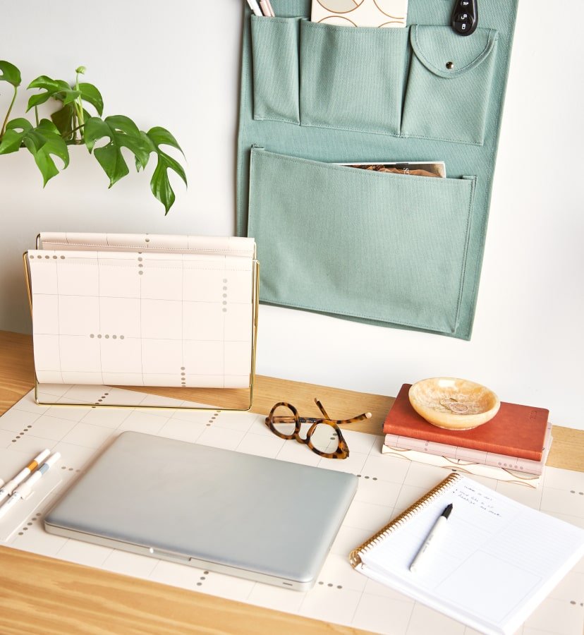 view of Focused wall organizer and file folder on an office desk