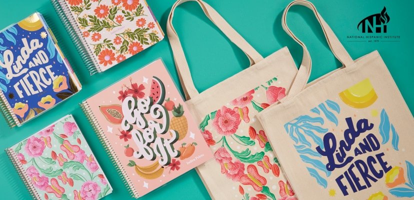 coiled planners and totes featuring new Hispanic and Latino/a/e/x heritage designs.