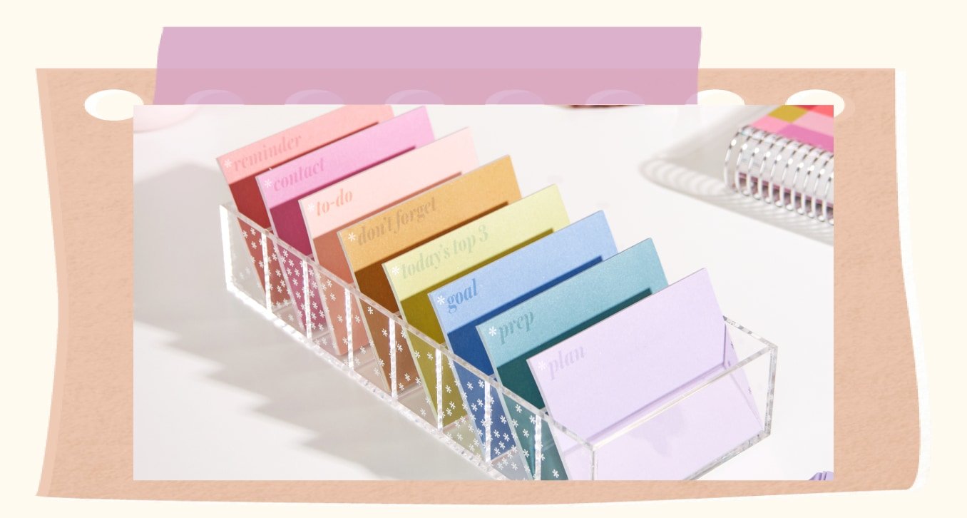 Planning sticky notes & Acrylic compartment organizer.