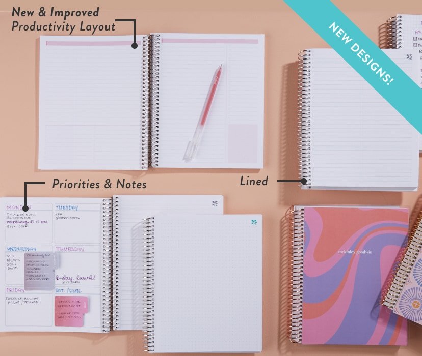 view of new coiled notebooks featuring new designs and layout features.